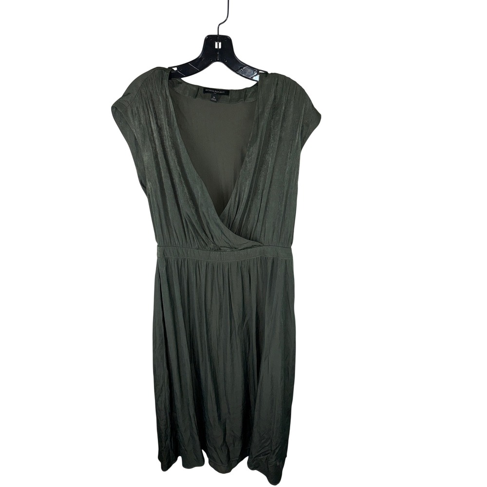Banana Republic SS Twill Wrap Dress New Mallard Green V-Neck Midi‎  M